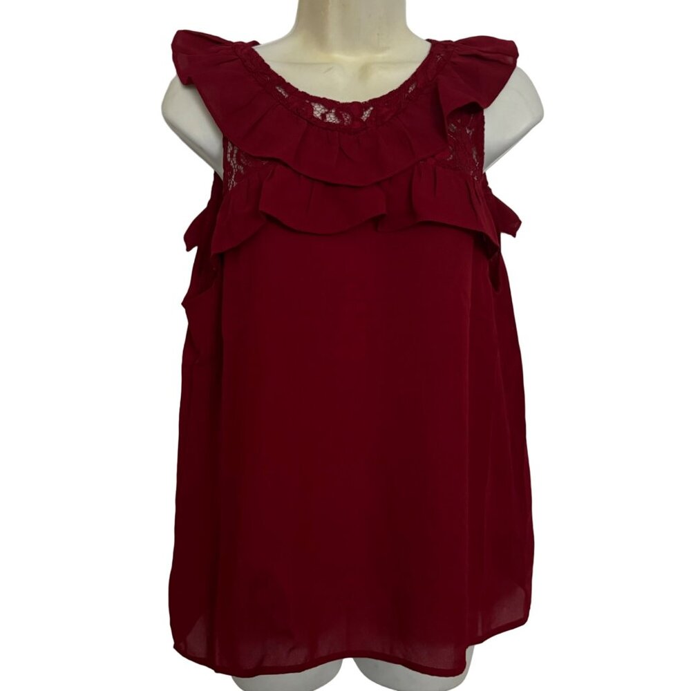 Bb Dakota womens blouse Size‎ medium Red color sleeveless ruffle new $ 78